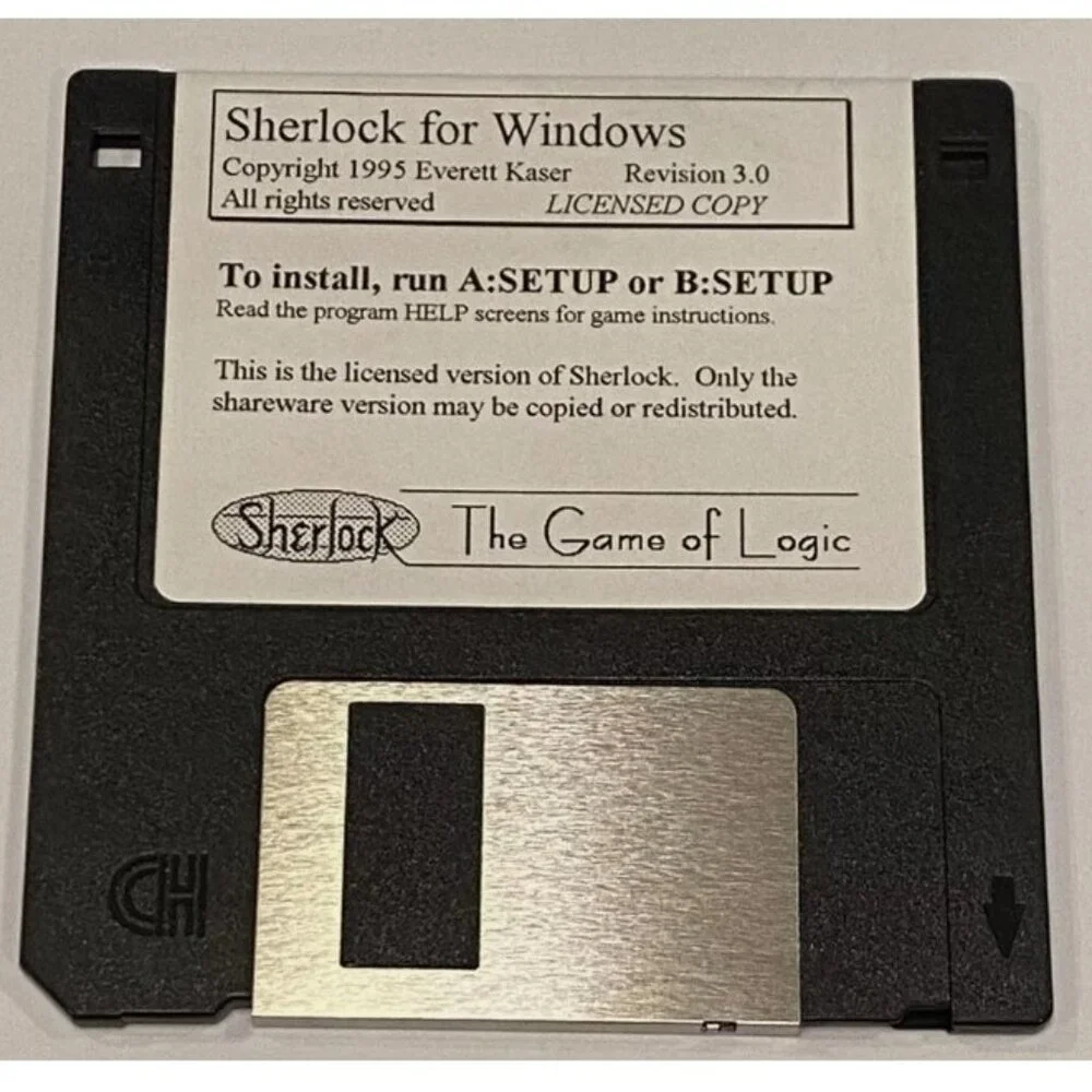 RARE Vtg Sherlock For Windows Logic Game PC 3.5 Floppy Disk Everett Kaser 1995